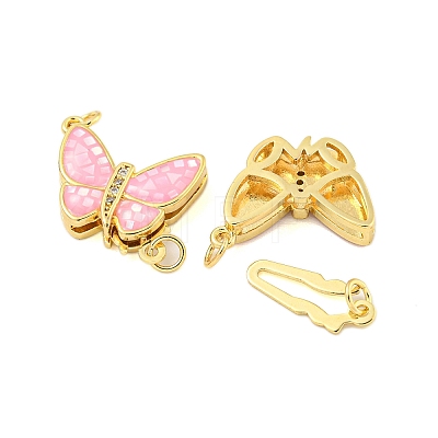 Rack Plating Brass & Cubic Zirconia & Shell & Enamel Box Clasps KK-S373-04G-1