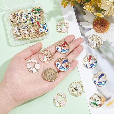  30Pcs 6 Style Rack Plating Alloy Enamel Pendants ENAM-NB0001-89-1