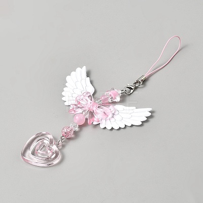 Plastic Angel Wing Bowknot Pendant Decorations AJEW-WH0752-363-1