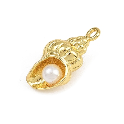 Shell Shape Brass ABS Imitation Pearl Pendants KK-I352-04C-G-1