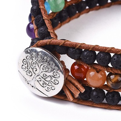 Natural Lava Rock Beaded Cord Bracelets BJEW-K214-B03-1