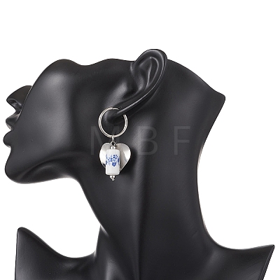 Column with Heart 316 & 202 Stainless Steel Hoop Earrings EJEW-JE06736-02-1