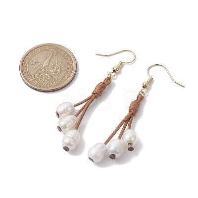 Natural Pearl Dangle Earrings with Waxed Polyester Cords EJEW-TA00310-1