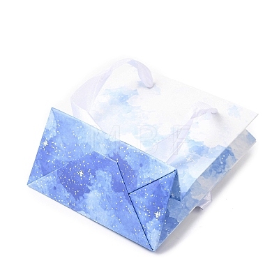 Gradient Color Rectangle Paper Gift Storage Bags with Ribbon Handles ABAG-A011-01C-1