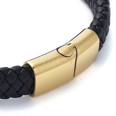 Men's Braided Black PU Leather Cord Bracelets BJEW-K243-66B-G-1