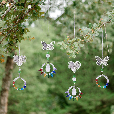 4Pcs 4 Style Butterfly & Heart Crystals Chandelier Suncatchers Prisms Chakra Hanging Pendant AJEW-CF0001-17-1