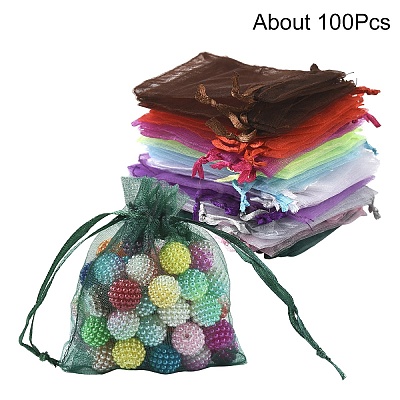 100Pcs Rectangle Organza Drawstring Bags CON-YW0001-87-1