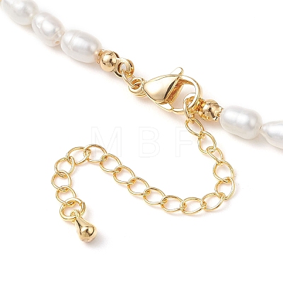 Faceted Round Natural Amazonite and Rice Natural Pearl Beaded Necklaces for Women NJEW-JN05816-04-1