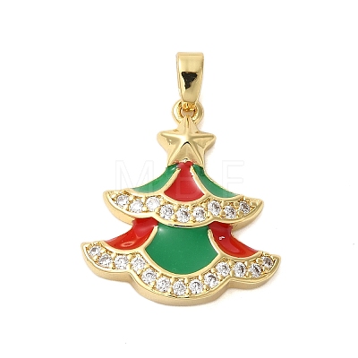Christmas Theme Rack Plating Brass Cubic Zirconia Pendants KK-K385-119G-01-1