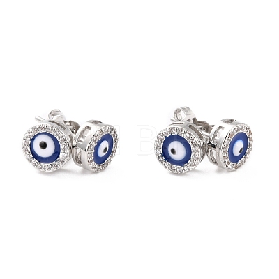 Blue Evil Eye Brass Stud Earrings ZIRC-Z017-01P-1