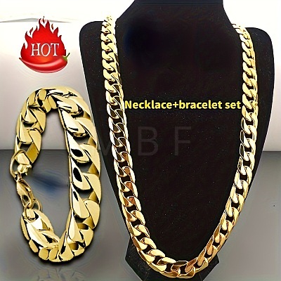 Alloy Cuban Curb Chains Necklaces & Bracelets Sets for Men WG37A02-04-1