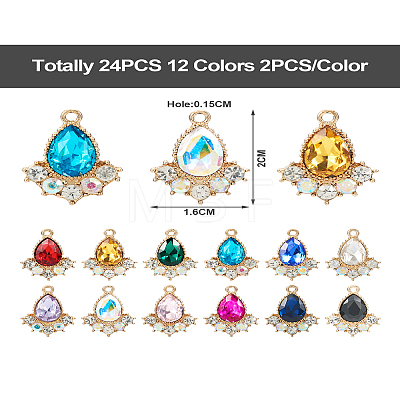 24Pcs 12 Colors Glass Rhinestone Pendants FIND-TA0001-90-1