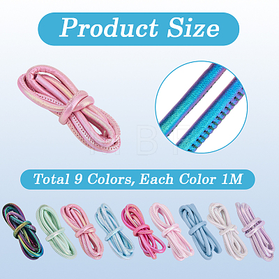 9Pcs 9 Colors Round PU Leather Cord OCOR-SC0001-16-1