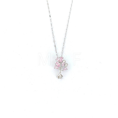 304 Stainless Steel Pave Pink and Clear Cubic Zirconia Pendant Necklaces FS-WGACF2A-01-1
