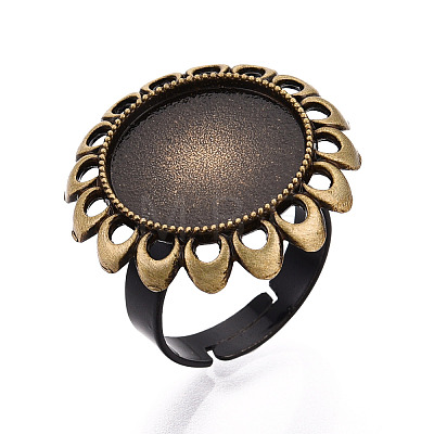 Adjustable Flower Alloy & Iron Bezel Cup Ring Base with Rotatable Tray MAK-T012-08AB-1