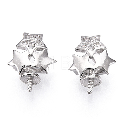 Rhodium Plated 925 Sterling Silver Micro Pave Clear Cubic Zirconia Star Charms for Half Drilled Beads STER-T007-26P-1