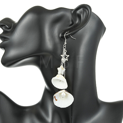 Shell & Brass & 304 Stainless Steel Dangle Earrings EJEW-TA00809-1