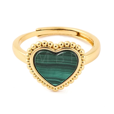 Heart Natural Malachite Adjustable Rings RJEW-Q817-05G-03-1