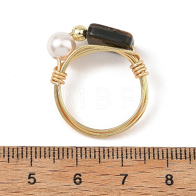 Eco-Friendly Copper Wire with Natural Abalone Shell/Paua Shell Finger Rings RJEW-JR01086-01-1