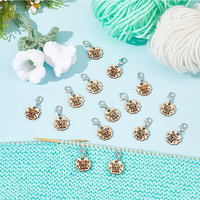 16Pcs 2 Style Flower with Word Wood M1R/M1L Pendant Locking Stitch Markers HJEW-AB00646-1