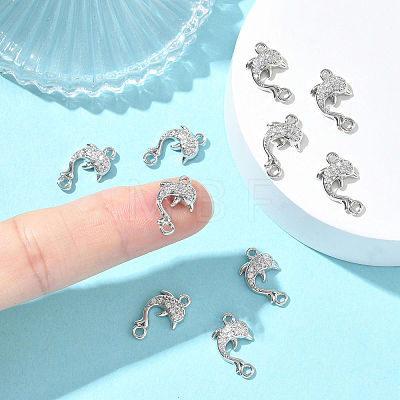 SHEGRACE Brass Micro Pave Clear Cubic Zirconia Dolphin Links Connector Charms XGRQ3K419-568P-1