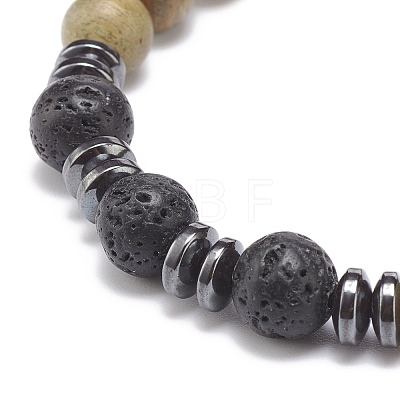 Natural Lava Rock & Wood Braided Bead Bracelet BJEW-JB08537-1