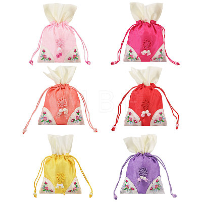 6Pcs 6 Colors 3D Floral Embroidery Cloth Drawstring Bags ABAG-PH0001-91-1