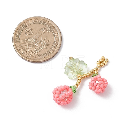 Glass Seed Beaded Berries & Leaf Pendants PALLOY-MZ01114-02-1