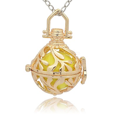 Golden Tone Brass Hollow Round Cage Pendants KK-J227-08G-1