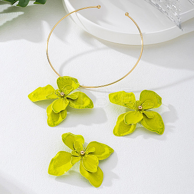 Flower Alloy Stud Earrings & Pendant Choker Sets for Women WGECDA8-01-1