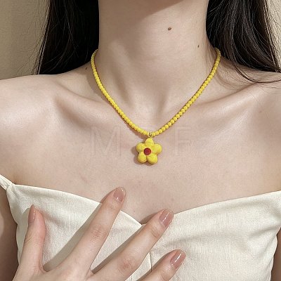 Summer Acrylic Flower Pendant Beaded Necklaces for Women WGAD42B-02-1