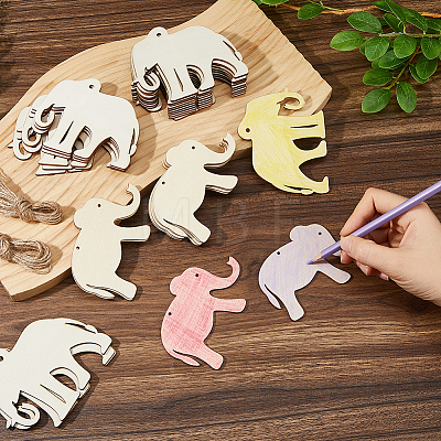 40Pcs Unfinished Blank Wooden Elephant Pendants Set for Painting Arts WOCR-FH0001-01-1