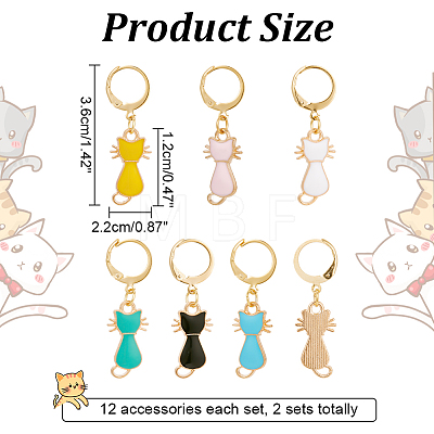Alloy Enamel Cat Charm Locking Stitch Markers HJEW-PH01672-1
