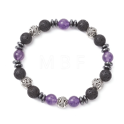 Natural Mixed Gemstone & Lava Rock Strtch Bracelets for Women BJEW-JB12768-1