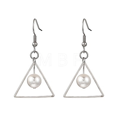 Triangle Shell Pearl Dangle Earrings EJEW-JE06769-1