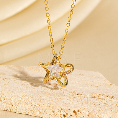 Brass Pave Clear Cubic Zirconia Star Pendant Necklaces for Women WG2341B-01-1