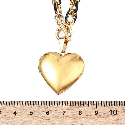 304 Stainless Steel Enamel Photo Heart Locket Pendant Cable Chain Necklaces with OT Clasps for Women Men NJEW-JN06005-1
