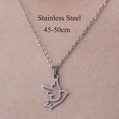 201 Stainless Steel Hollow Swallow Pendant Necklace NJEW-OY001-35-1