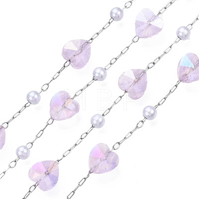 Glass Heart & ABS Plastic Pearl Beaded Chains CHS-N003-06A-1