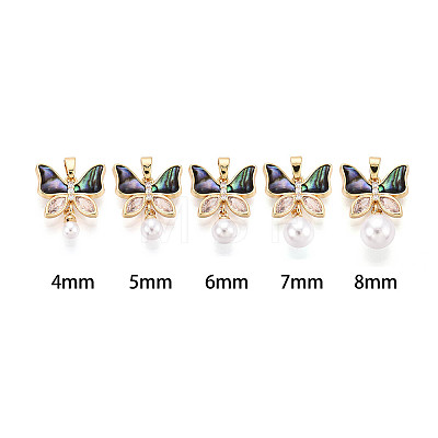 Brass with Cubic Zirconia and Abalone Shell Cup Pearl Peg Bails Pin Pendants KK-T079-42G-1