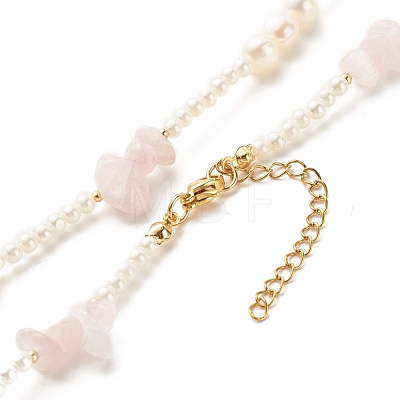 Natural Rose Quartz Chip Beaded Necklace for Girl Women NJEW-TA00016-02-1