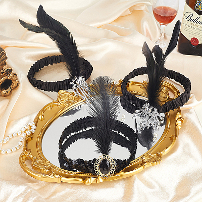24Pcs 2 Styles Feathers with Satin Fabric with Plastic Headbands AJEW-GA0010-38-1