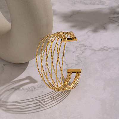 Minimalist 304 Stainless Steel Multi-Strand Twisted Cuff Bangles SR5020-1