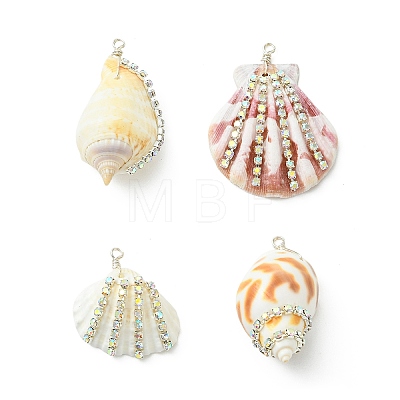 4Pcs 4 Styles Natural Mixed Shell Pendants PALLOY-TA00417-1