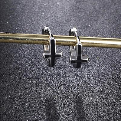 316 Stainless Steel Cross Hoop Earrings for Men Women EJEW-SZ0001-98-1