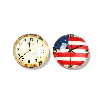 Clock Printed Glass Cabochons GGLA-A002-14mm-YY-1