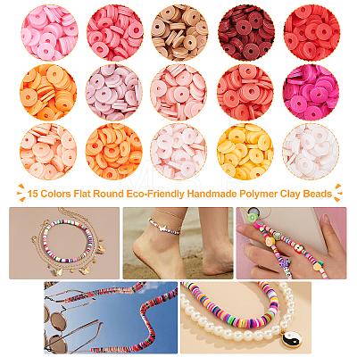 ARRICRAFT 3750Pcs 15 Colors Flat Round Handmade Polymer Clay Beads CLAY-AR0001-20-1