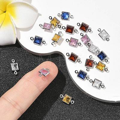 SHEGRACE Brass Pave Cubic Zirconia Square Connector Charms XGRQ2O044-440P-1