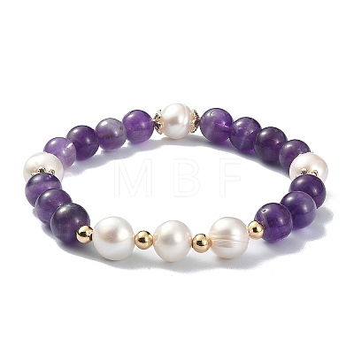 Natural Mixed Gemstone & Pearl Beaded Stretch Bracelet for Women BJEW-JB09384-1