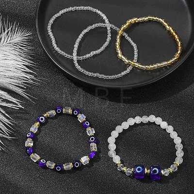 5Pcs 5 Style Natural Quartz Crystal & Lampwork Evil Eye & Seed Beaded Stretch Bracelets Set BJEW-JB09616-04-1